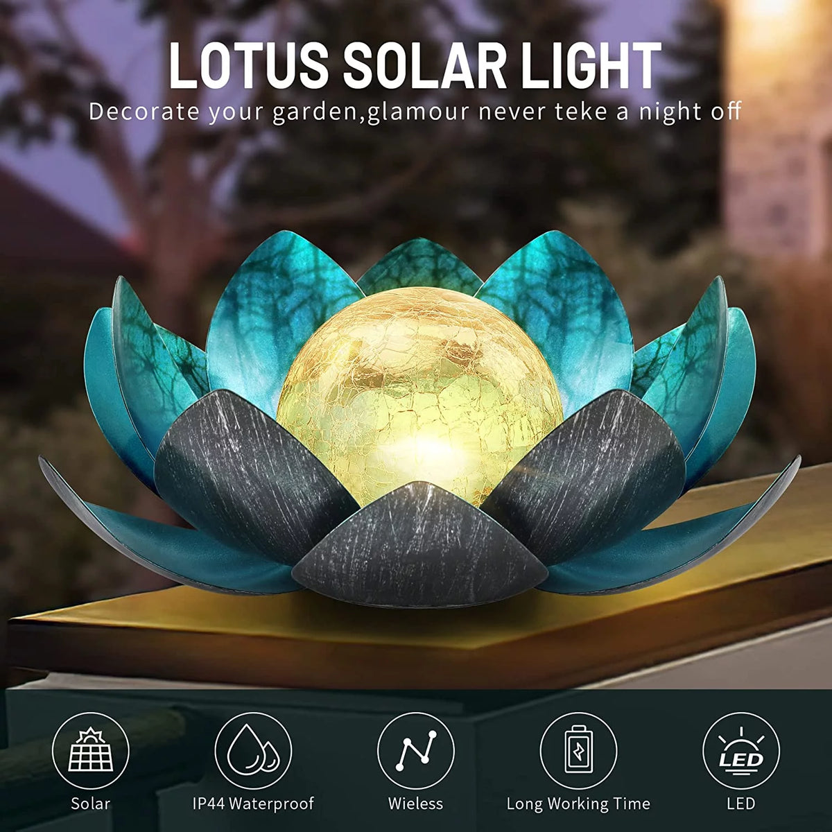 Waterproof Metal Glass LED Lotus Solar Garden Lights G713