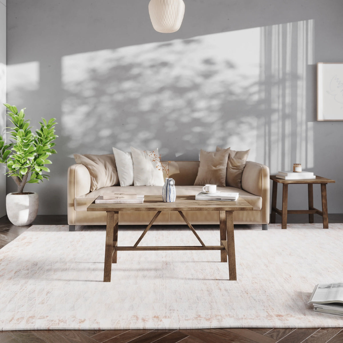 Solid Wood Trestle Coffee Table in Rustic Brown C260451