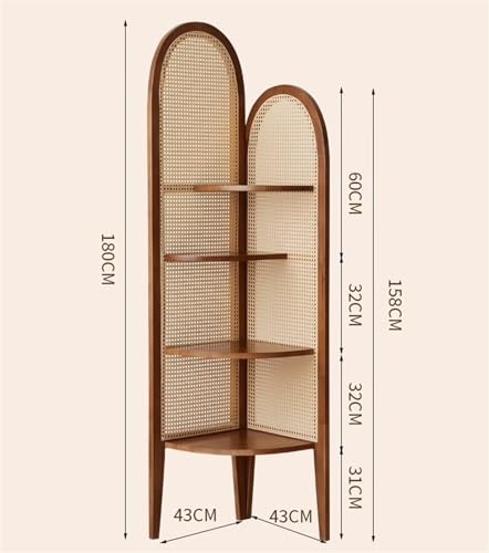 4 Tier Wooden Corner Shelf with Rattan Weaving Z4916