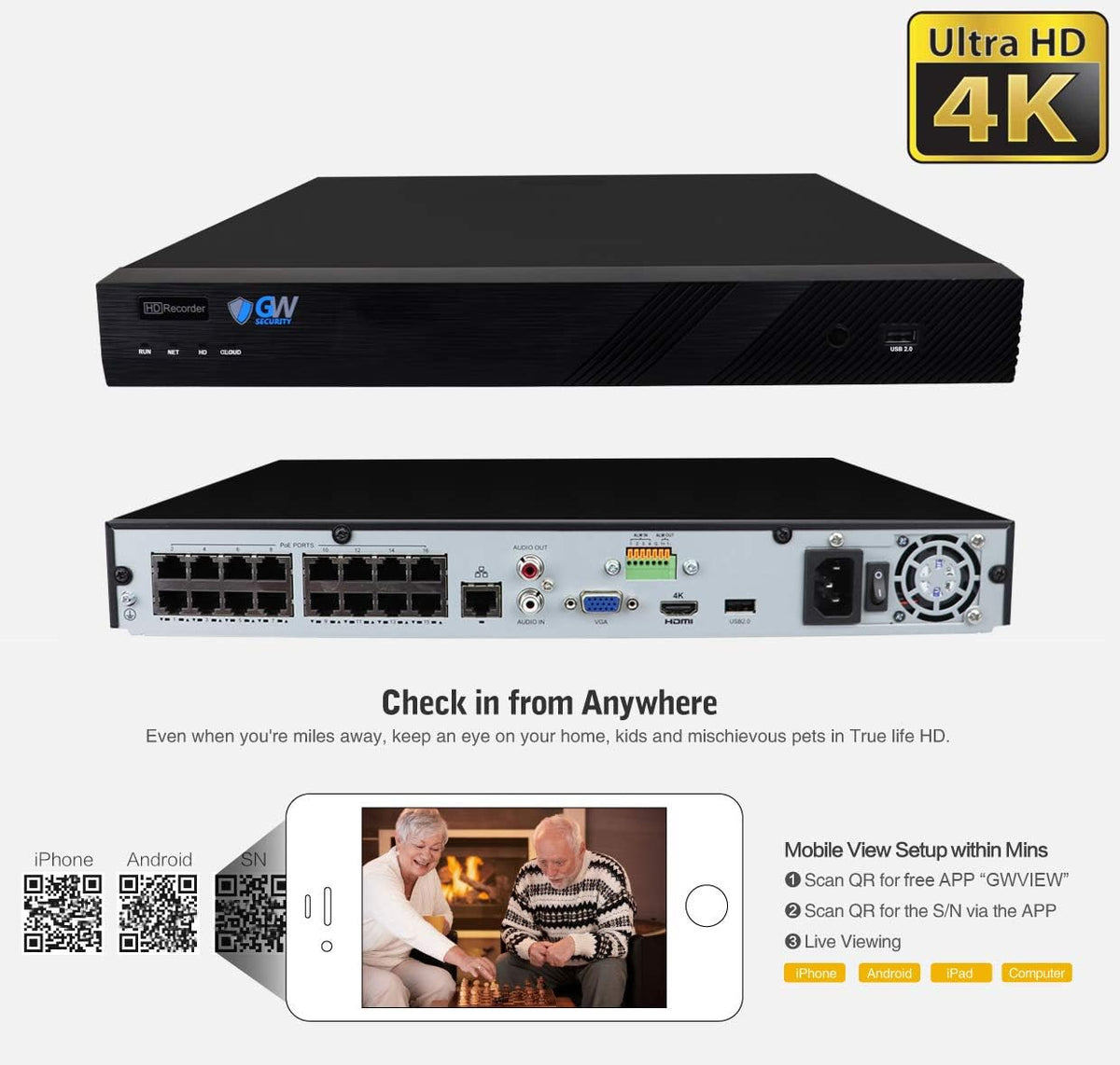 16 Channel 4K NVR 5MP Security Camera System with 4TB Hard Drive G655