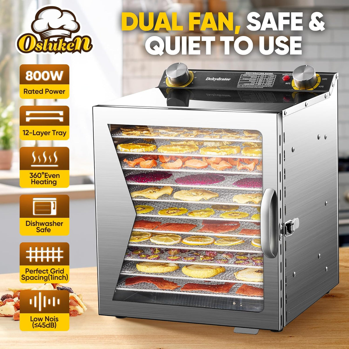 12 Stainless Steel Trays Food Dehydrator with Timer and Temperature Control Q87749