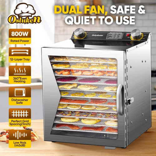 12 Stainless Steel Trays Food Dehydrator with Timer and Temperature Control Q87749