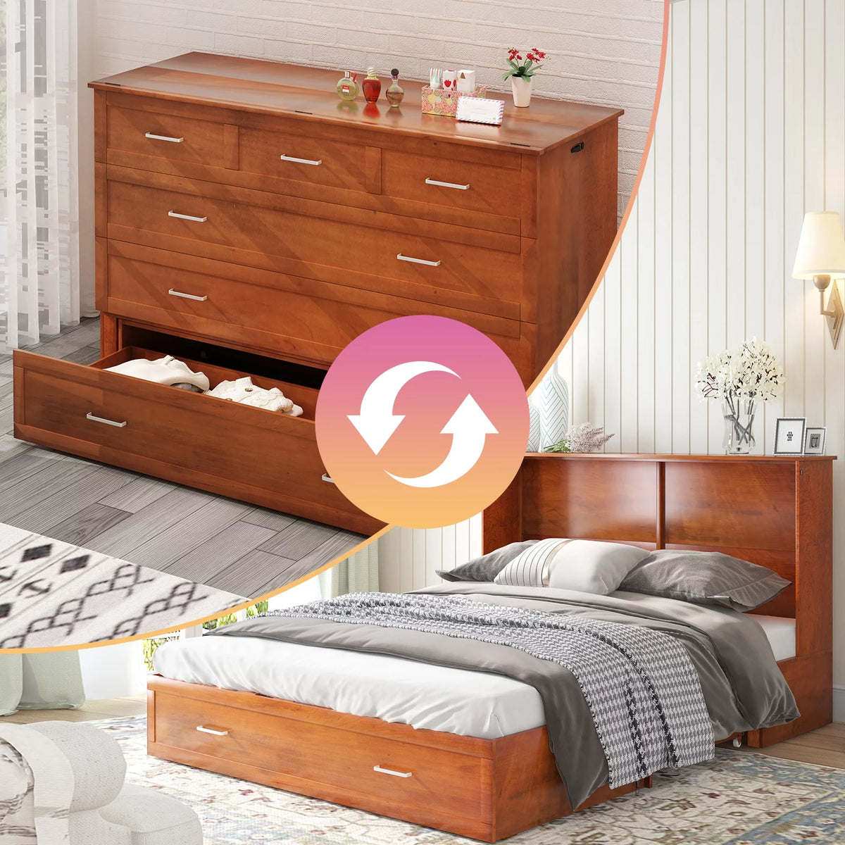 Queen Size Murphy Bed Chest with Foam Mattress R4042