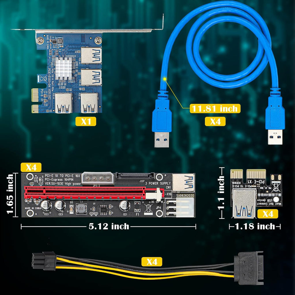 PCIE 1x to 4X Riser Card with 16x to 1x Express Adapter Set R610