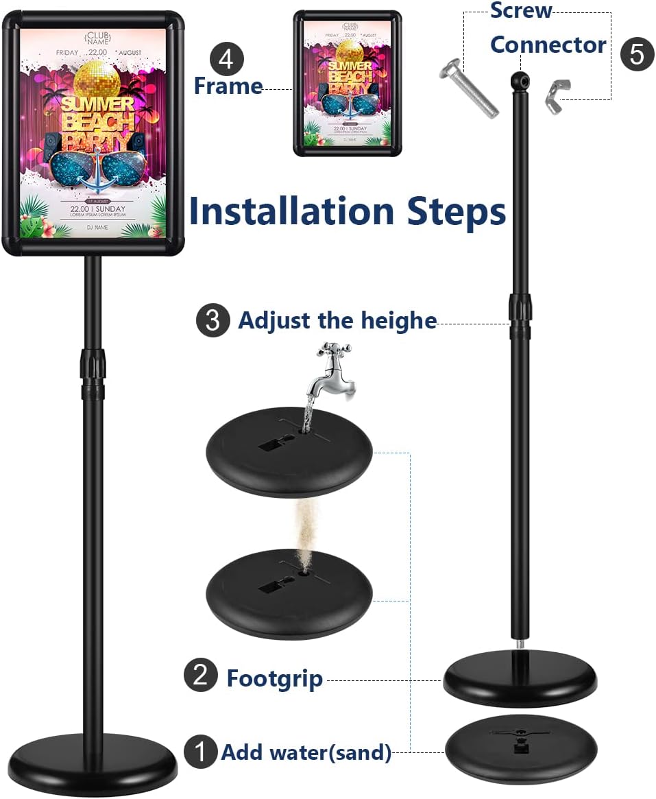 2 Pack Adjustable Floor Sign Stand 8.5x11 Inch Black D93201