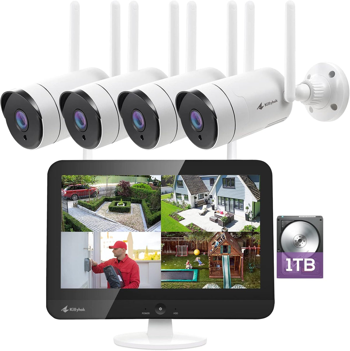 2K Wireless Security Camera System with 12 HD Monitor, 4Pcs 3MP Cameras Z9902