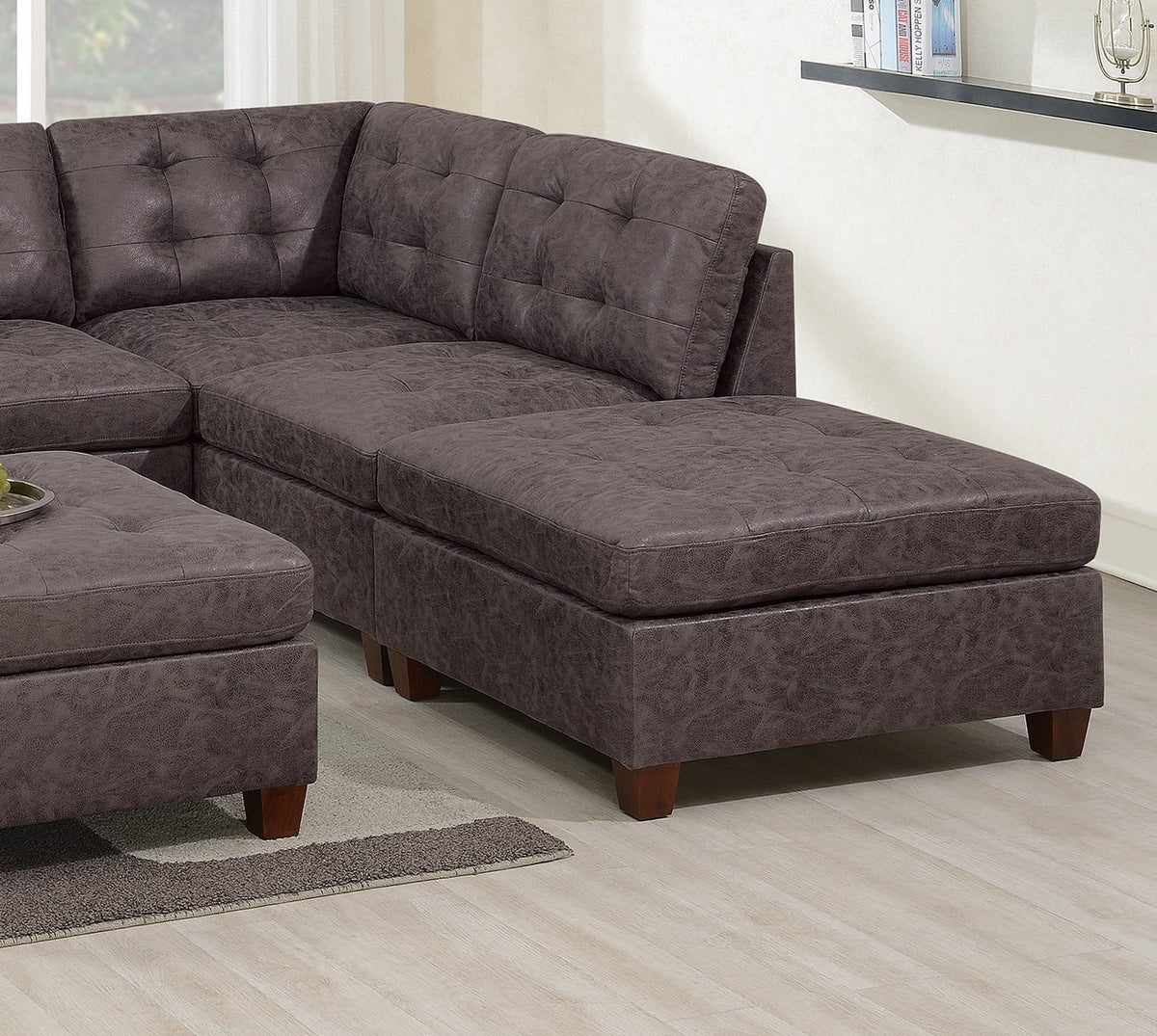 Tufted Armless Chair Dark Brown Leatherette 1pc Cushion Sofa Wooden Legs A18847