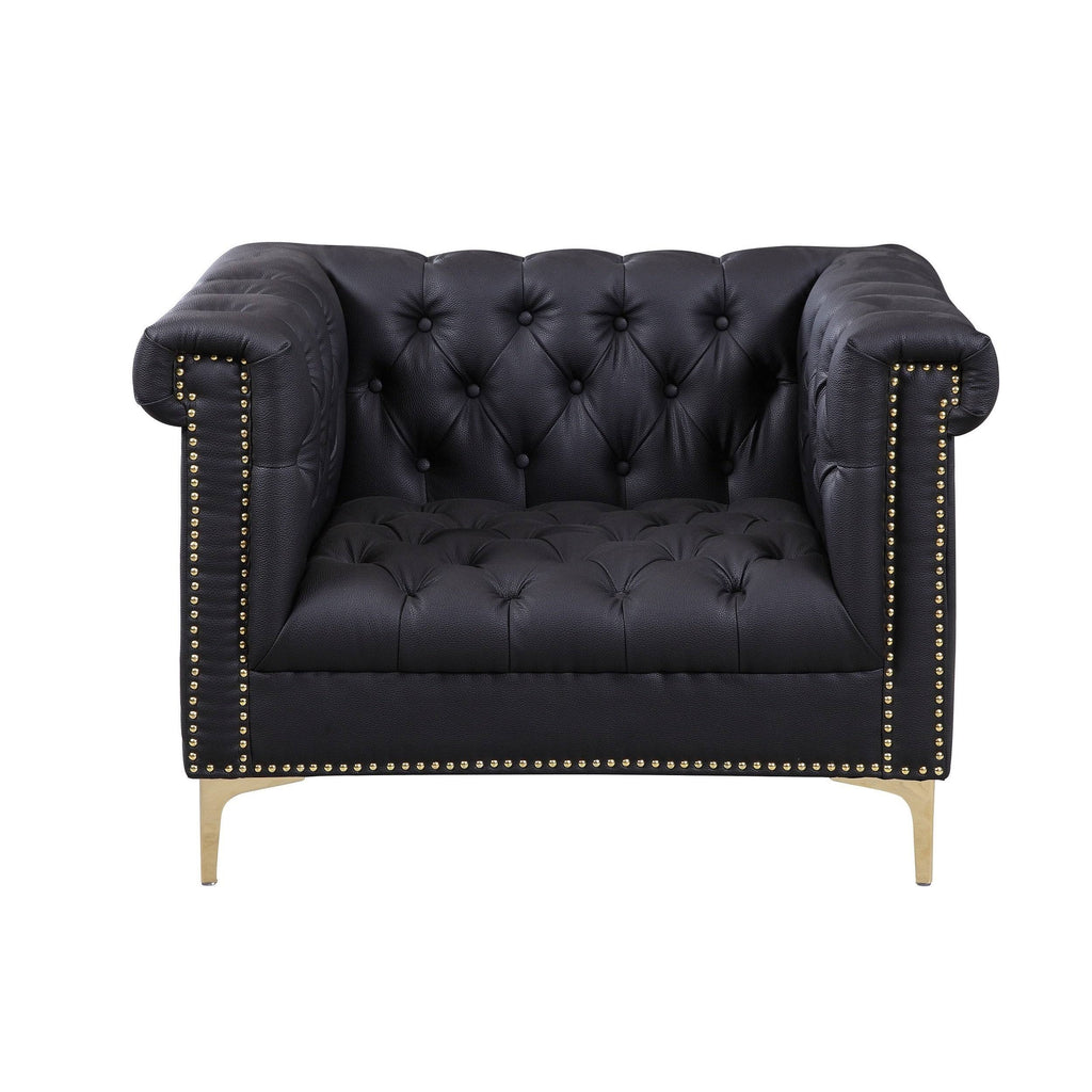 Black PU Leather Button Tufted Club Chair E594963