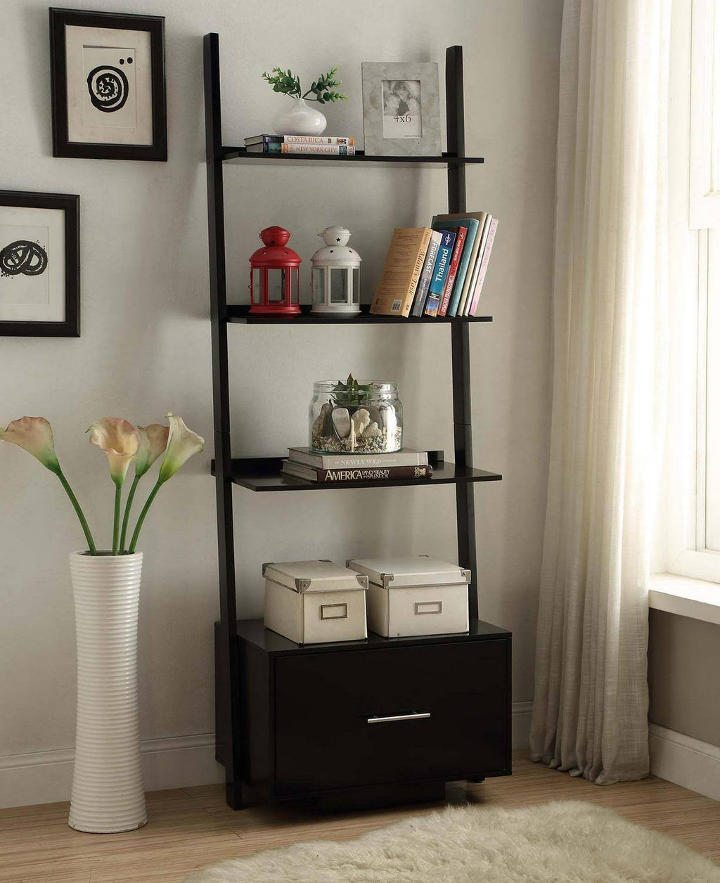 Ladder Bookcase with File Drawer B60196