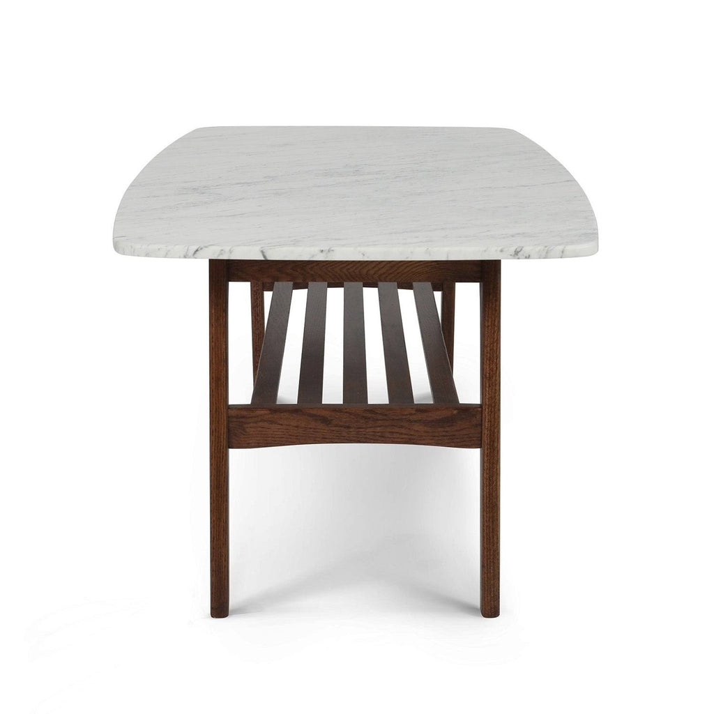 Italian Carrara White Marble Coffee Table with Oak Shelf W158093