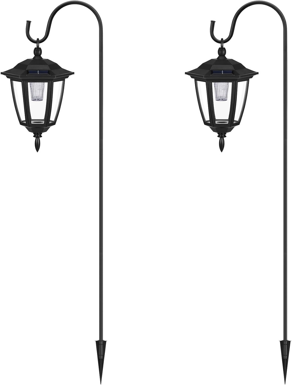 2 Pack 38.5 Inch Shepherd Hook with Hanging Lantern Black Solar Pathway Lights Warm White R4091