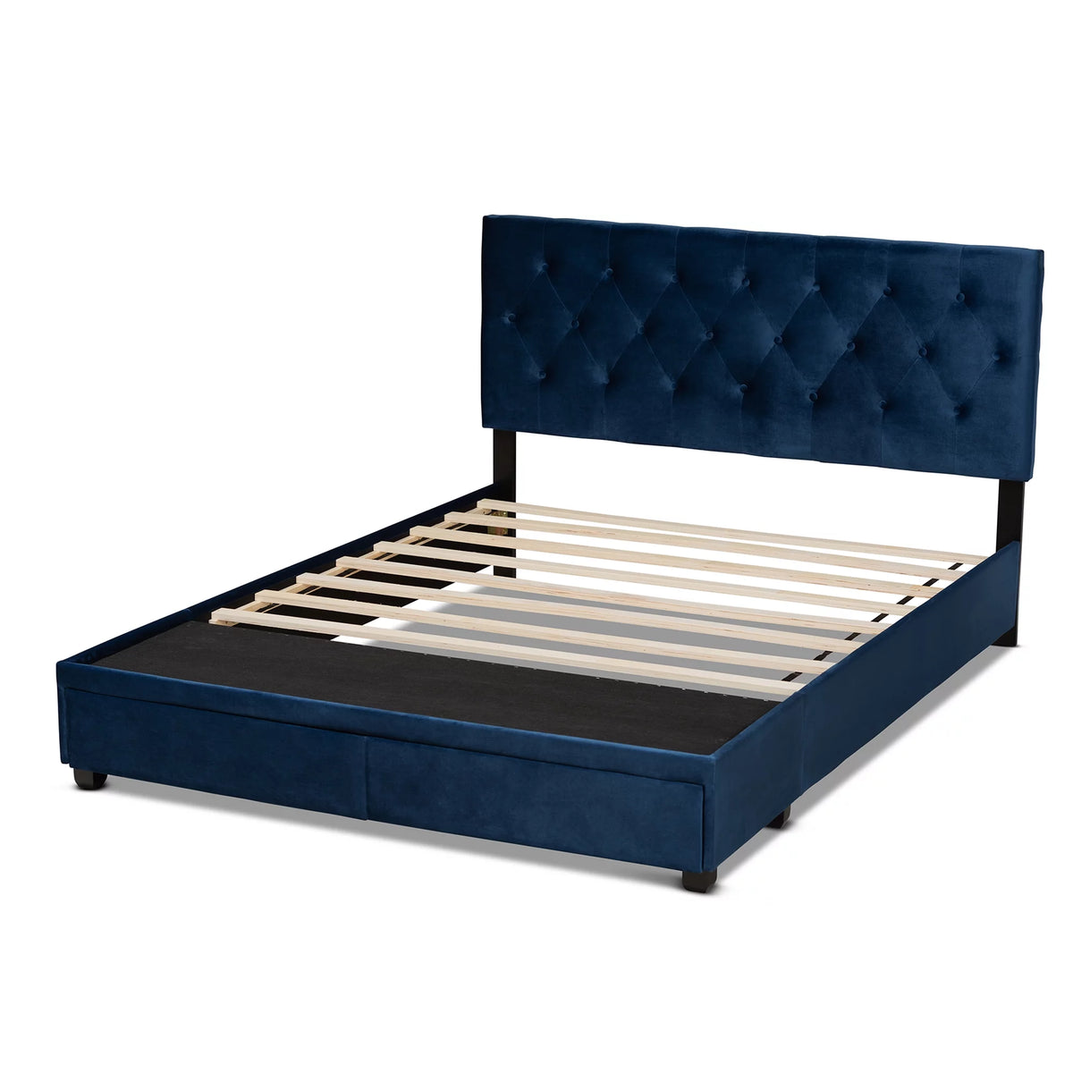 Navy Blue Velvet Upholstered 2-Drawer King Size Platform Storage Bed L2978