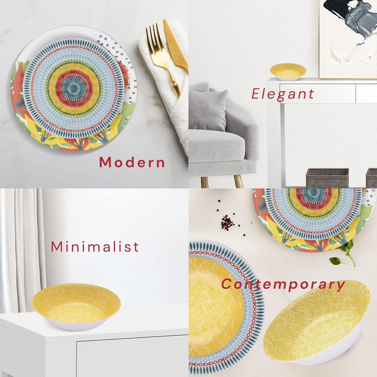 12-Piece Melamine Plates and Bowls Set C83936