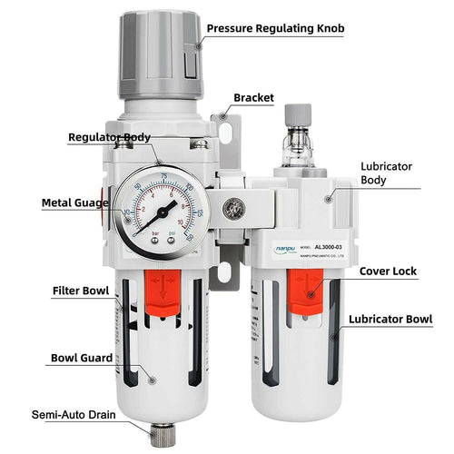 3/8x22 NPT Compressed Air Filter Regulator Lubricator Combo J329