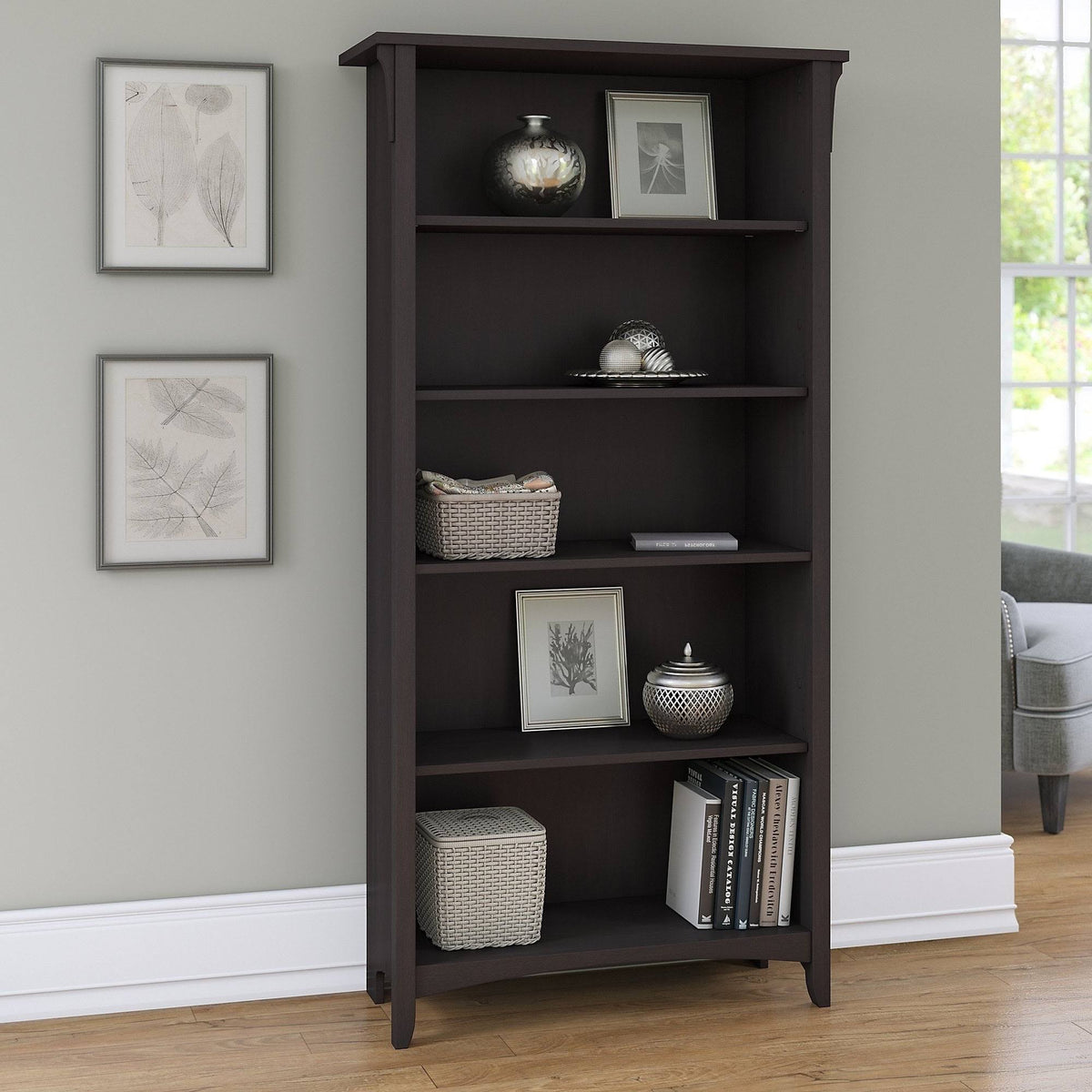 5 Shelf Bookcase Vintage Black C833658