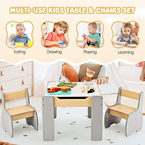 3 in 1 Kids Table and Chair Set Wood Activity Table P15824