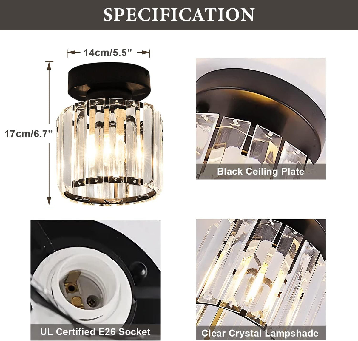 Small Black Crystal Semi Flush Mount Ceiling Light T6738