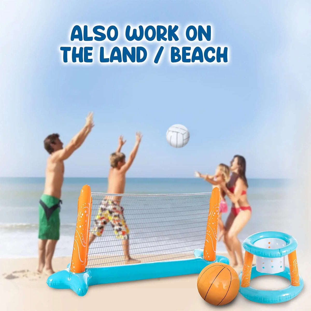 Lilac Inflatable Pool Volleyball Net Set Basketball Hoop with 2 Balls Large Size Outdoor Pool Games N381230
