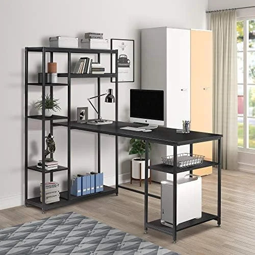 L-Shaped Computer Desk with Hutch Bookshelf 63-Inch E30161
