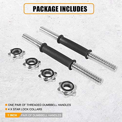 Threaded Dumbbell Rubber/Chrome Handles 1 Inch Pair, Adjustable Dumbbell Bar Handles E519