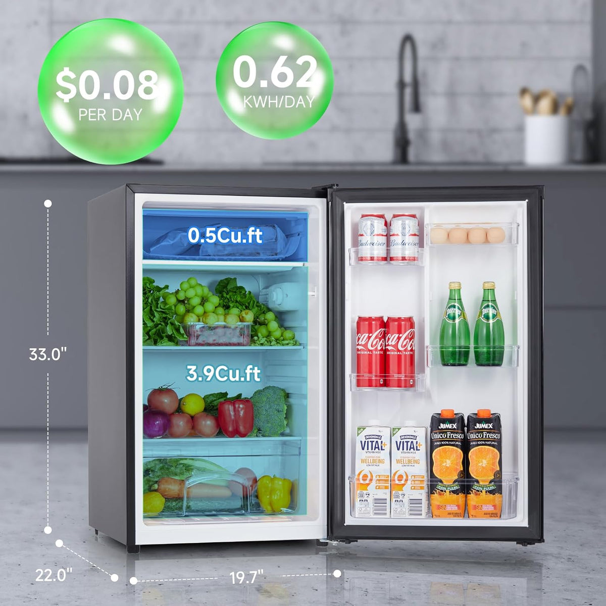 4.4 Cu.Ft Single Door Mini Fridge with Freezer E1561