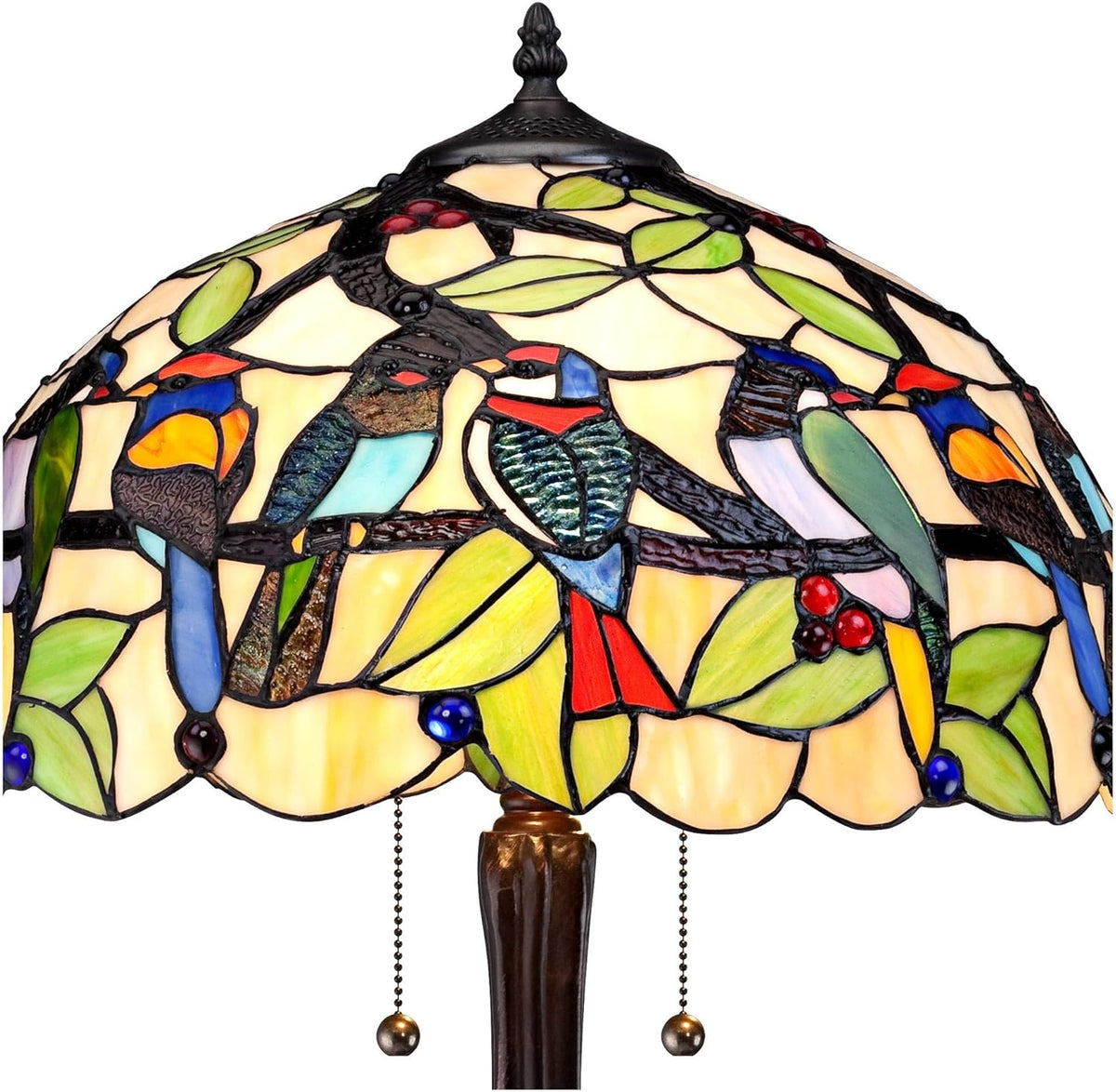 Bronze Tropical Birds Clear Multicolored Antique Stained Glass Table Lamp S84441