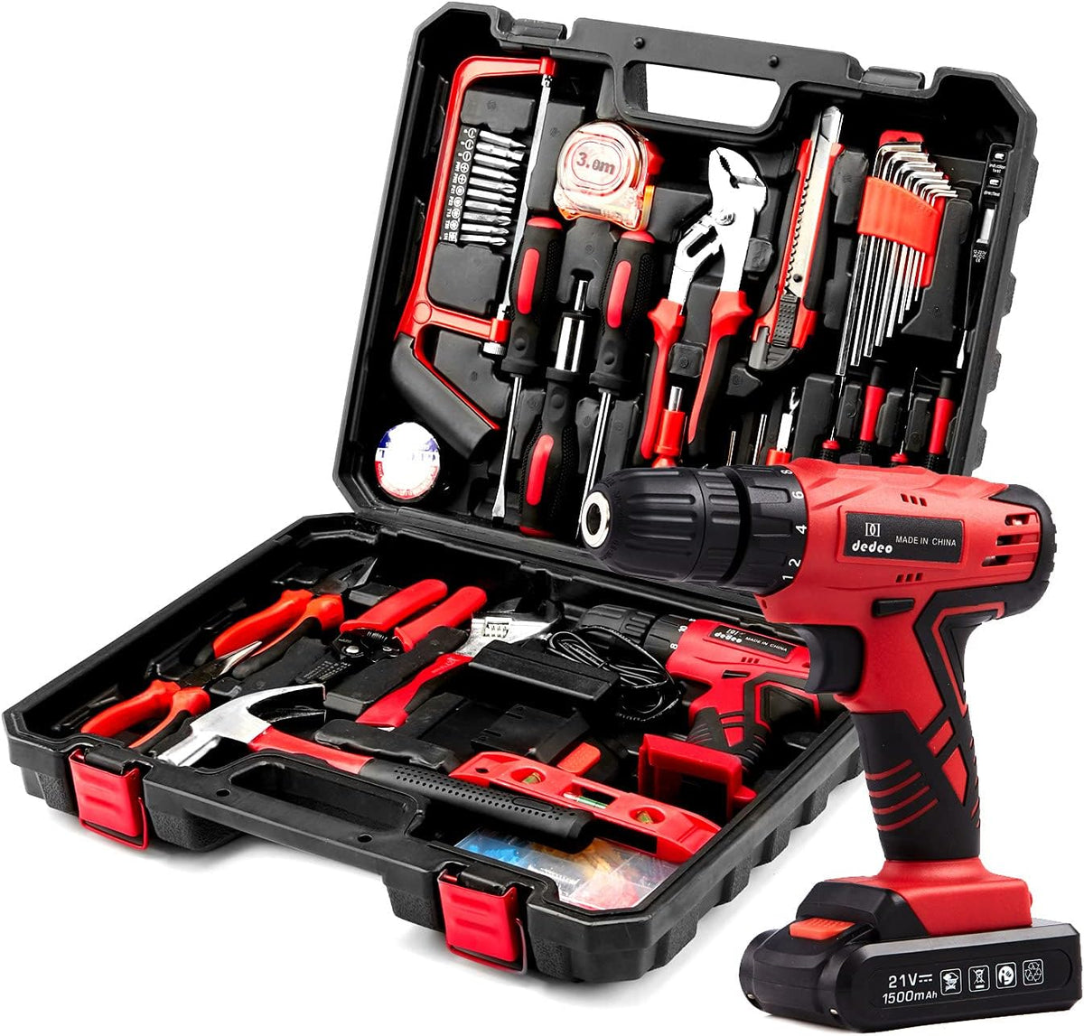 110Pcs Cordless Hammer Drill Tool Kit with 21V Li-Ion Battery & Charger B64109