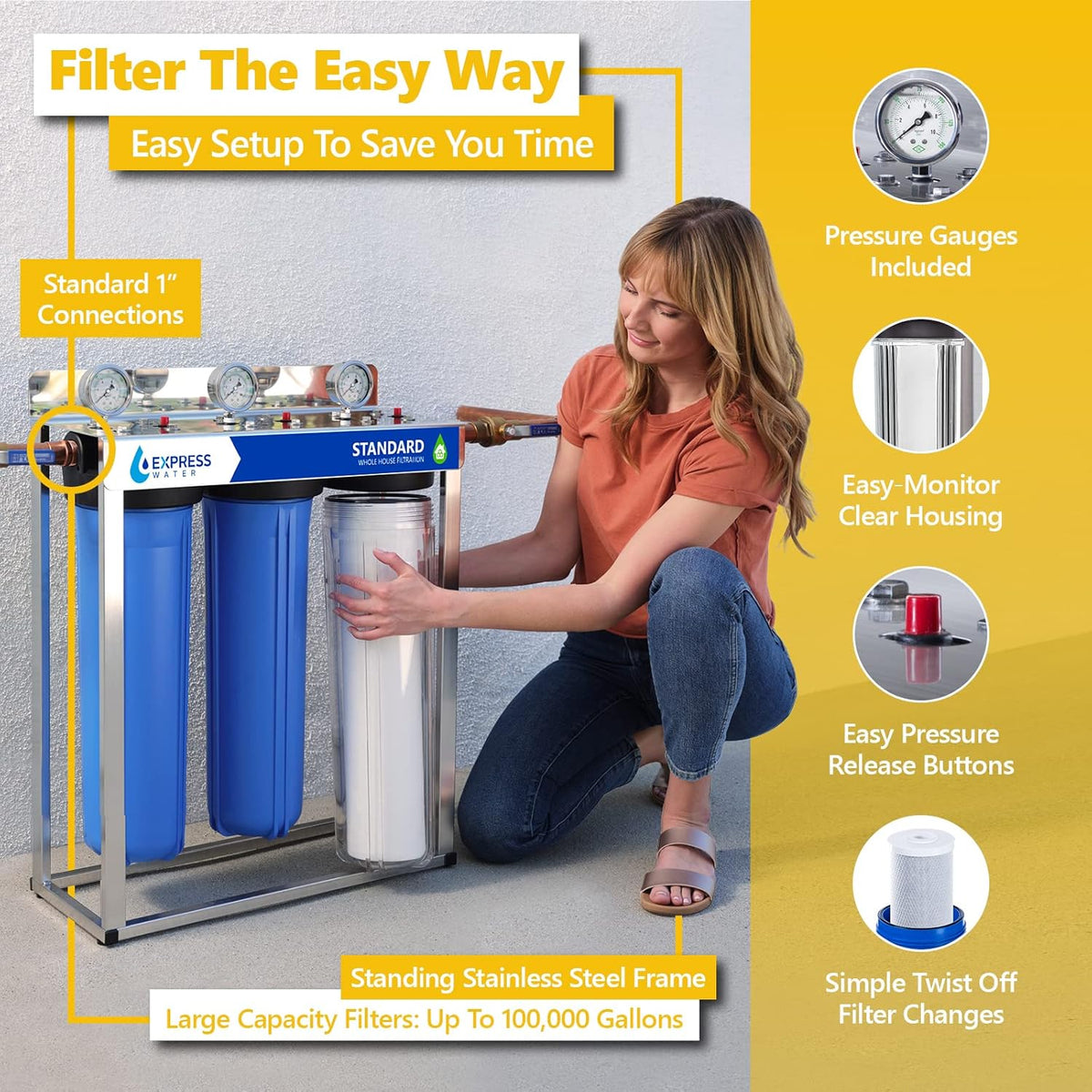 3 Stage Whole House Water Filter with Pressure Gauges M19991