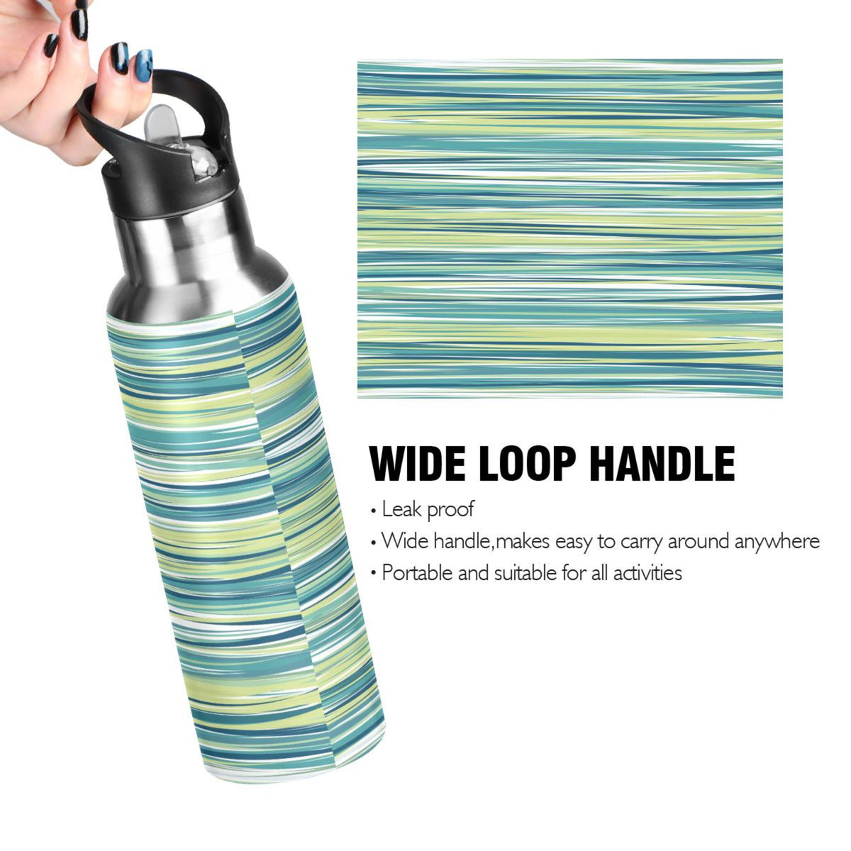 Green Stainless Steel Water Bottle with Straw Lid 20 OZ U60240