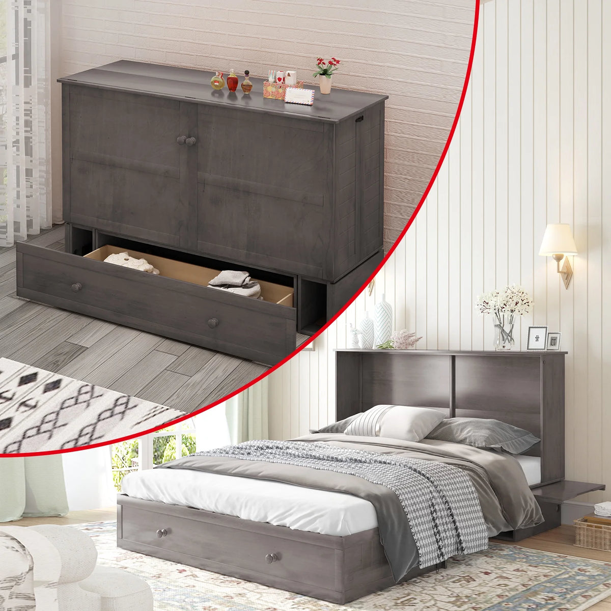Queen Size Murphy Bed Chest with Foam Mattress R4042