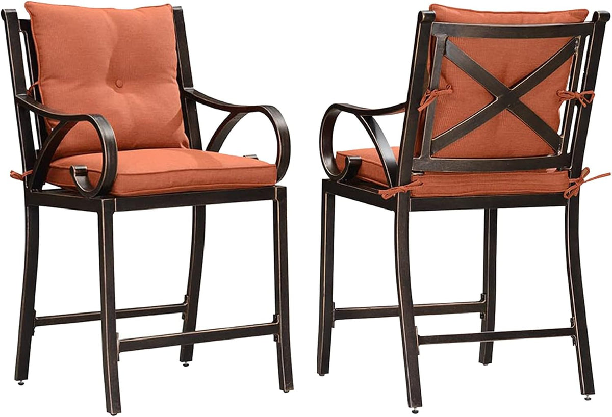 Navy Blue Cushion Cast Aluminum Outdoor Bar Stools Set of 2 H166238