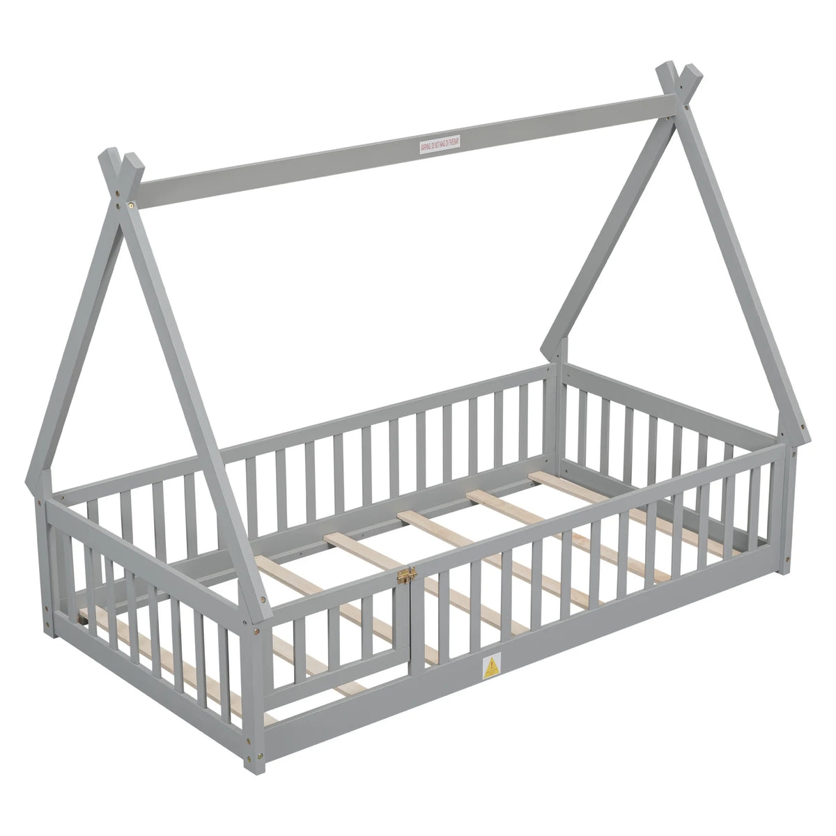 Twin Size Grey Wooden Floor Bed with Guardrail M2995