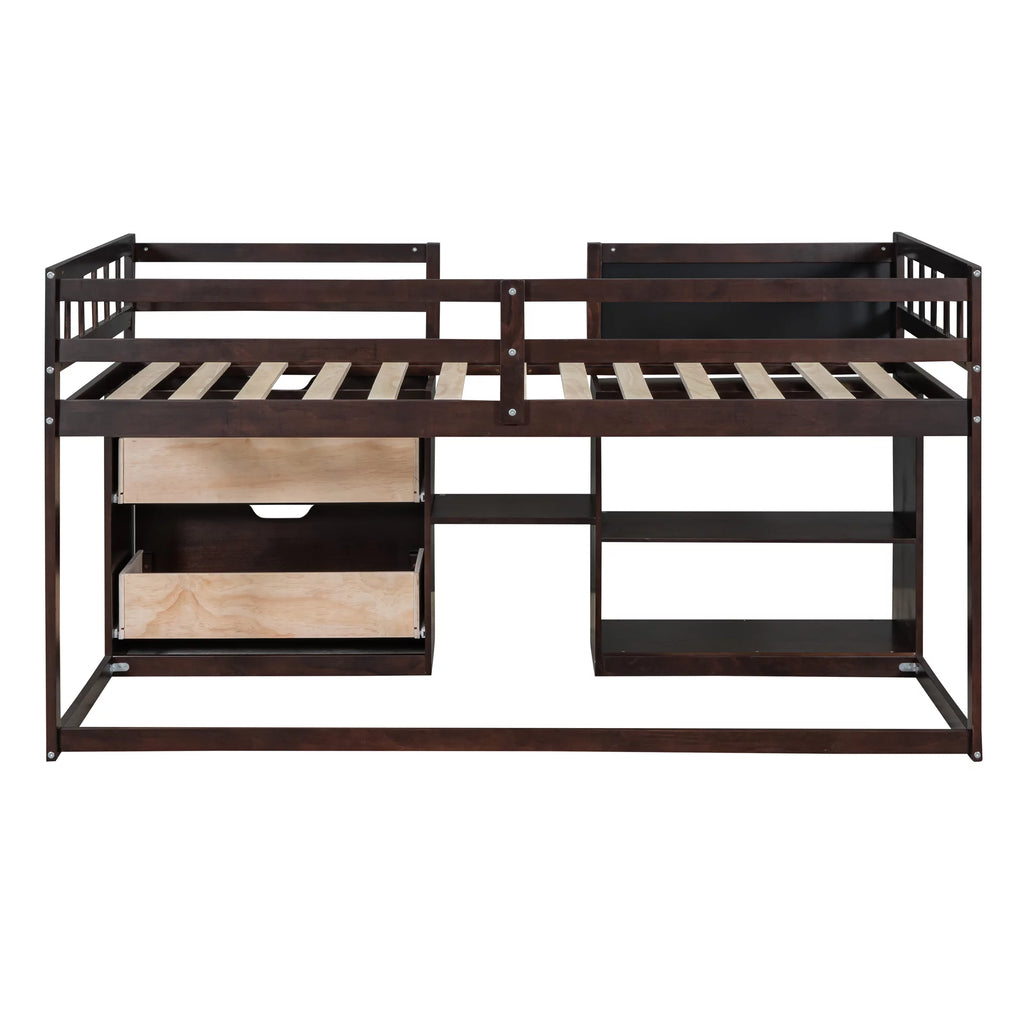 Twin Size Solid Wood Loft Bed with Drawers Shelves and Ladder M6609