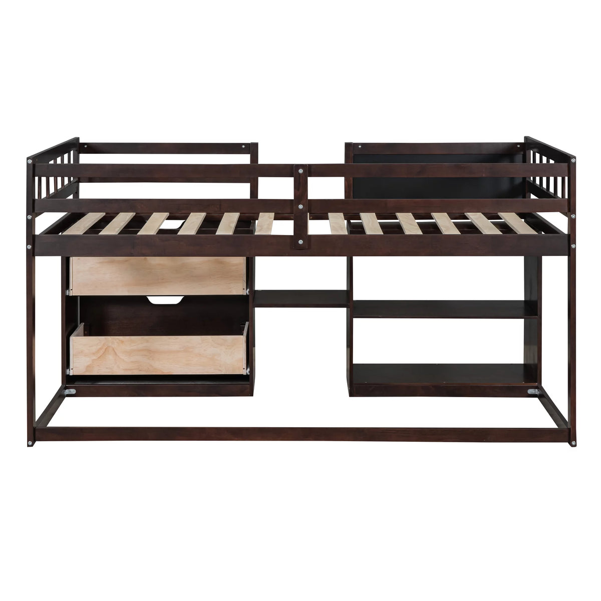 Twin Size Solid Wood Loft Bed with Drawers Shelves and Ladder M6609