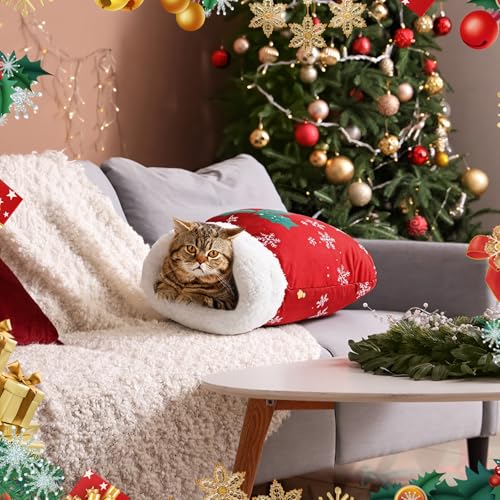 Christmas Cat Sleeping Bag Self Warming Burrow Kitten Bed Winter Pet Cave N2022