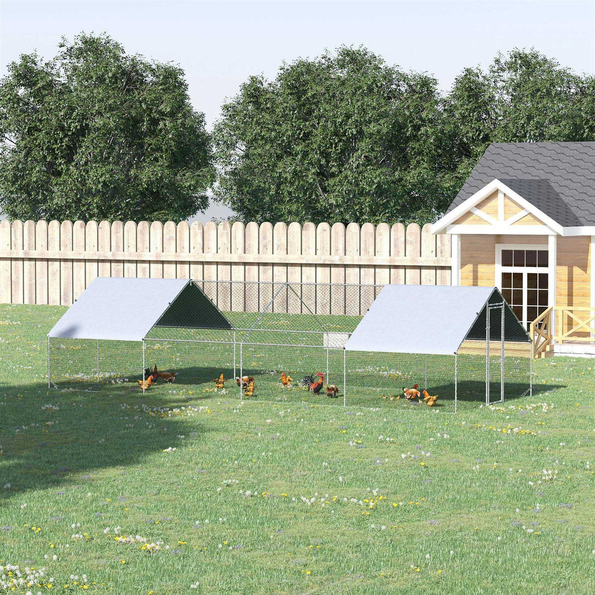 Large Metal Chicken Coop with Cover and Lockable Door P150