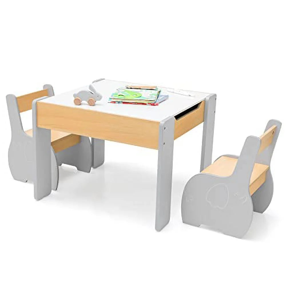3 in 1 Kids Table and Chair Set Wood Activity Table P15824