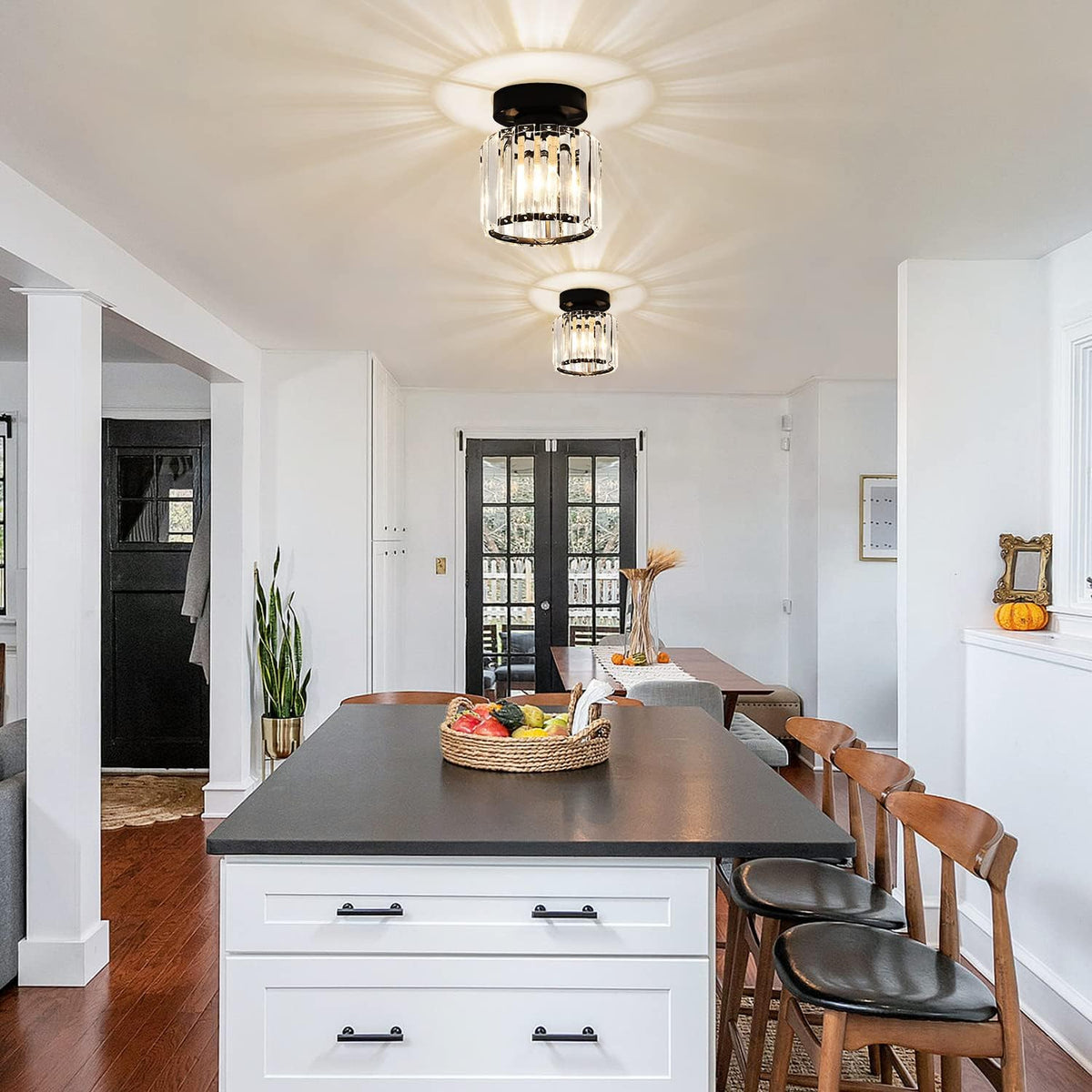 Small Black Crystal Semi Flush Mount Ceiling Light T6738