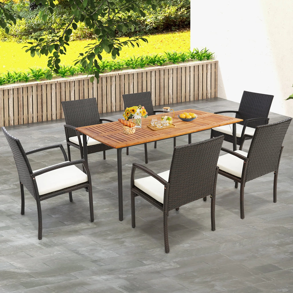 Rectangular Acacia Wood Patio Dining Table with Umbrella Hole M781