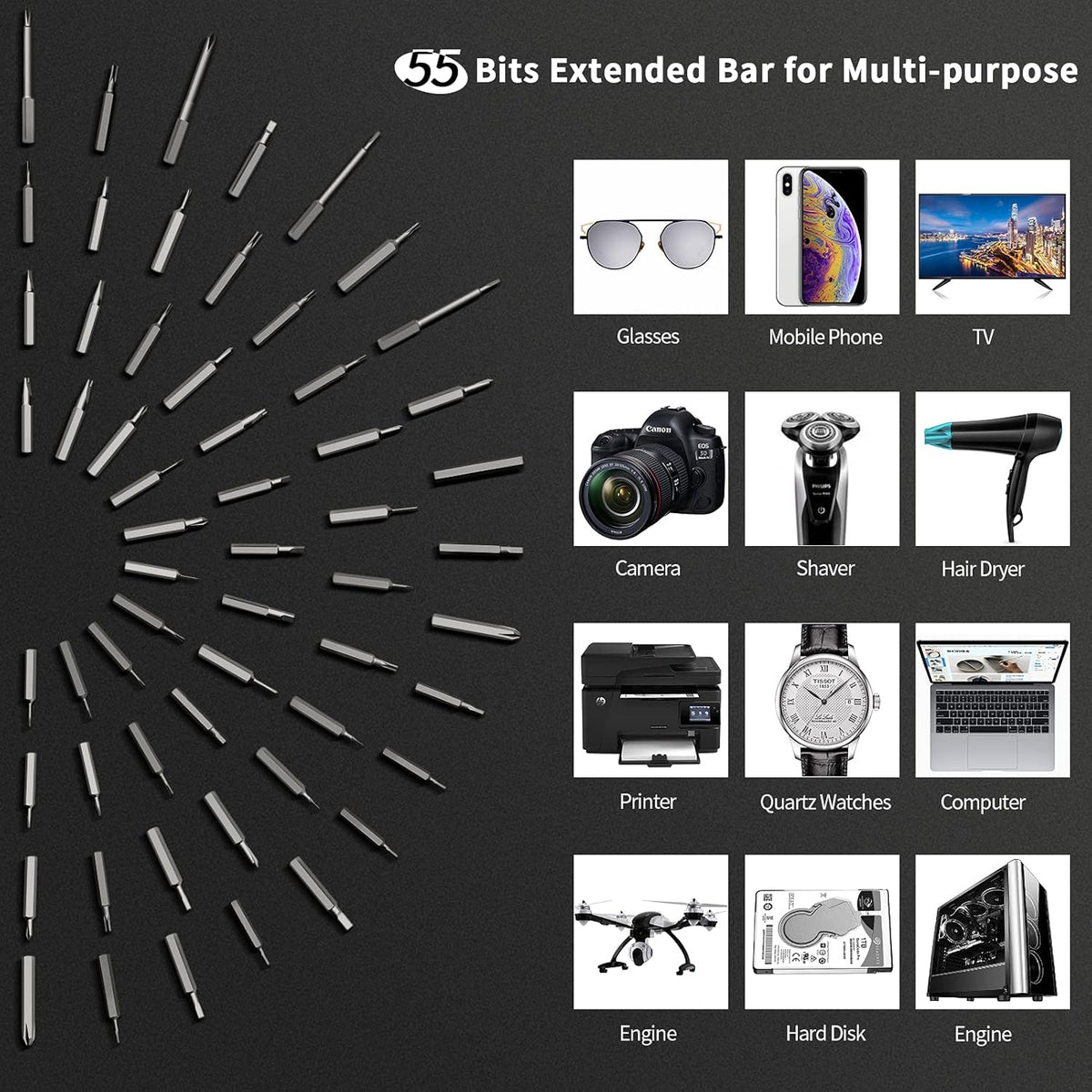 Mini Electric Screwdriver Set with 55 Precision Bits & LED Light J820