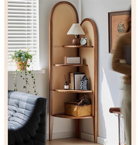 4 Tier Wooden Corner Shelf with Rattan Weaving Z4916