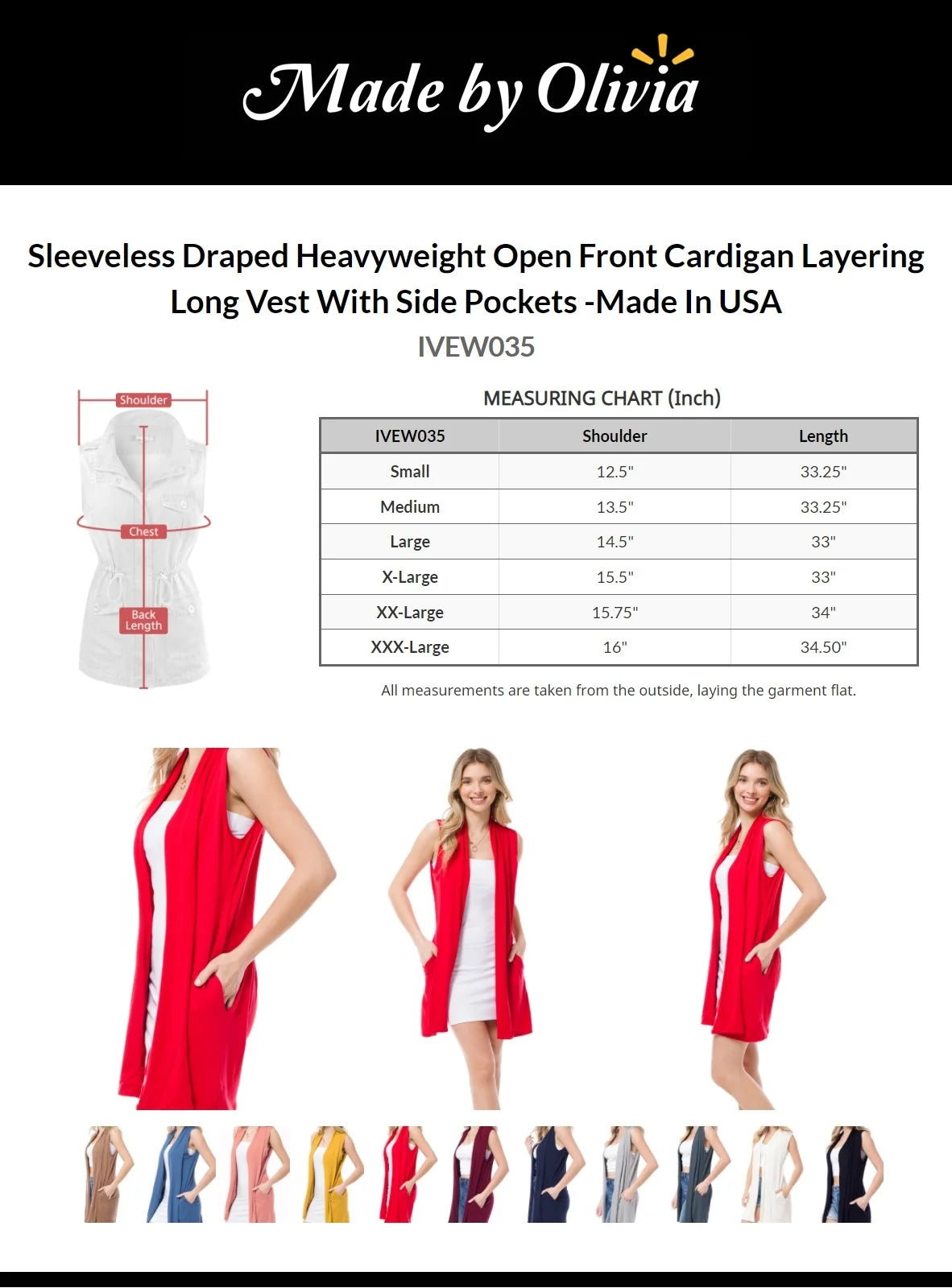 Sleeveless Heavyweight Open Front Cardigan Long Vest With Side Pockets F49202