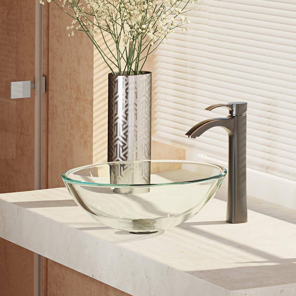 Glass Vessel Bathroom Sink with Vessel Faucet I506