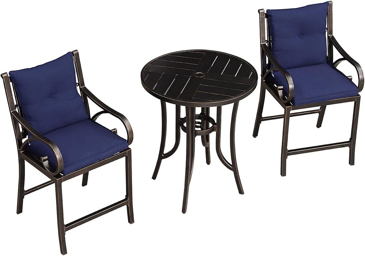 Navy Blue Cushion Cast Aluminum Outdoor Bar Stools Set of 2 H166238