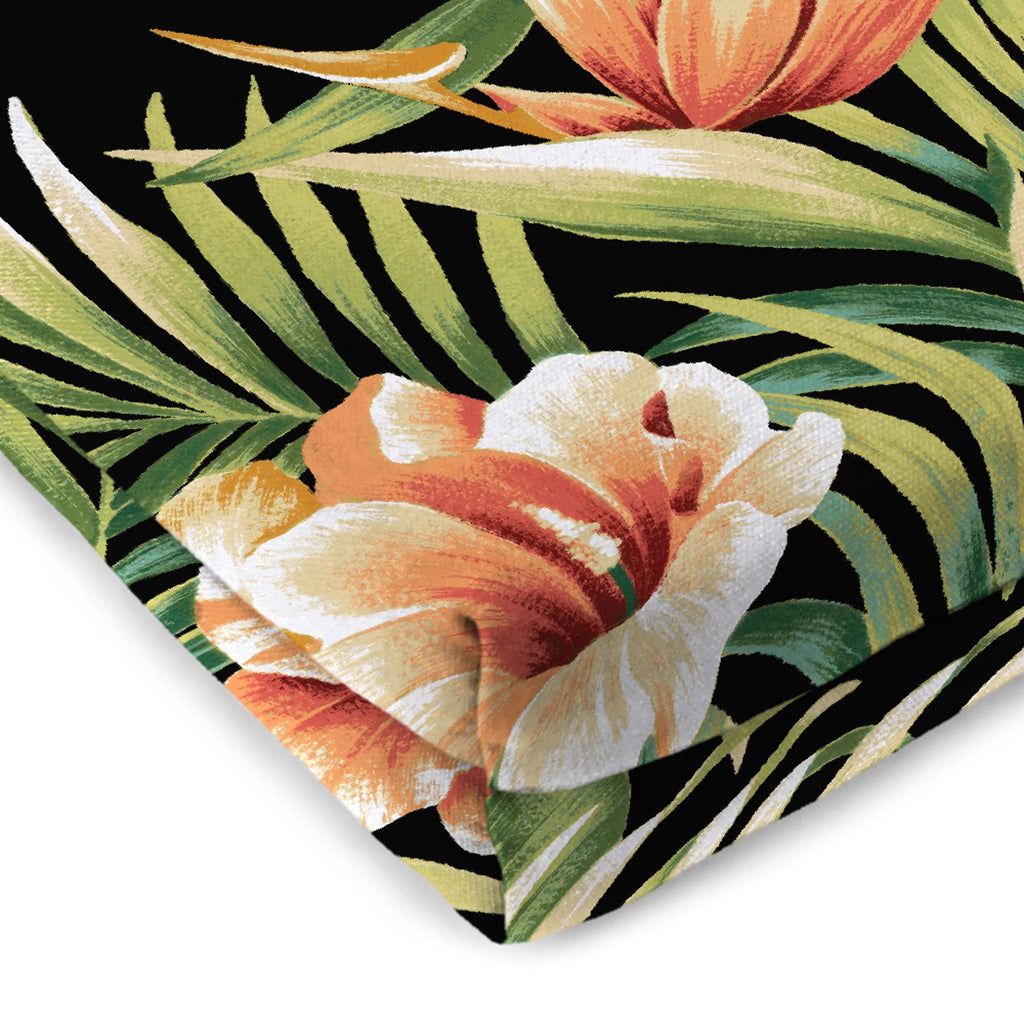 Black Leaves Rectangular Outdoor Chair Pad Seat Cushion with Ties, 2 Pack F33843