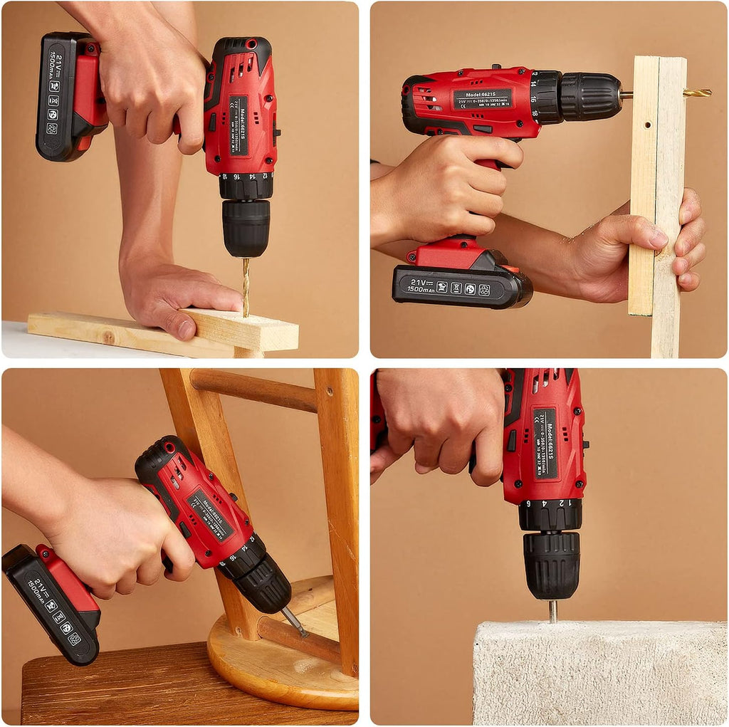 110Pcs Cordless Hammer Drill Tool Kit with 21V Li-Ion Battery & Charger B64109