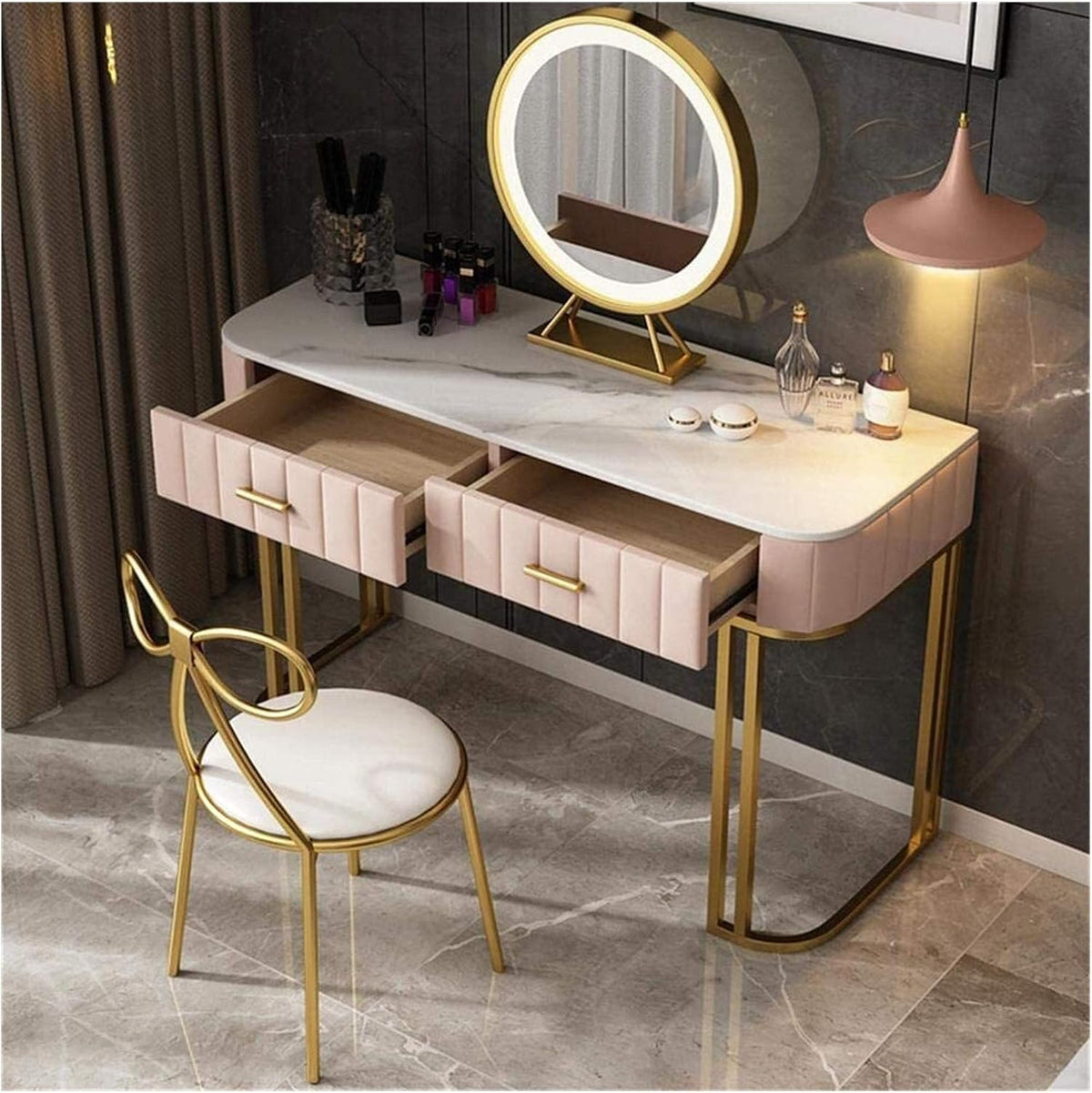 Blue Retro Desk with LED Stool Drawer V22175