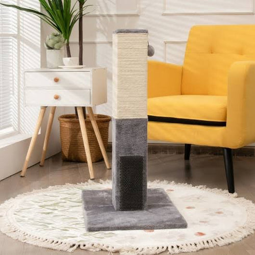 31 inch Tall Cat Scratching Post with Sisal Rope and 2 Plush Ball-Gray W600868