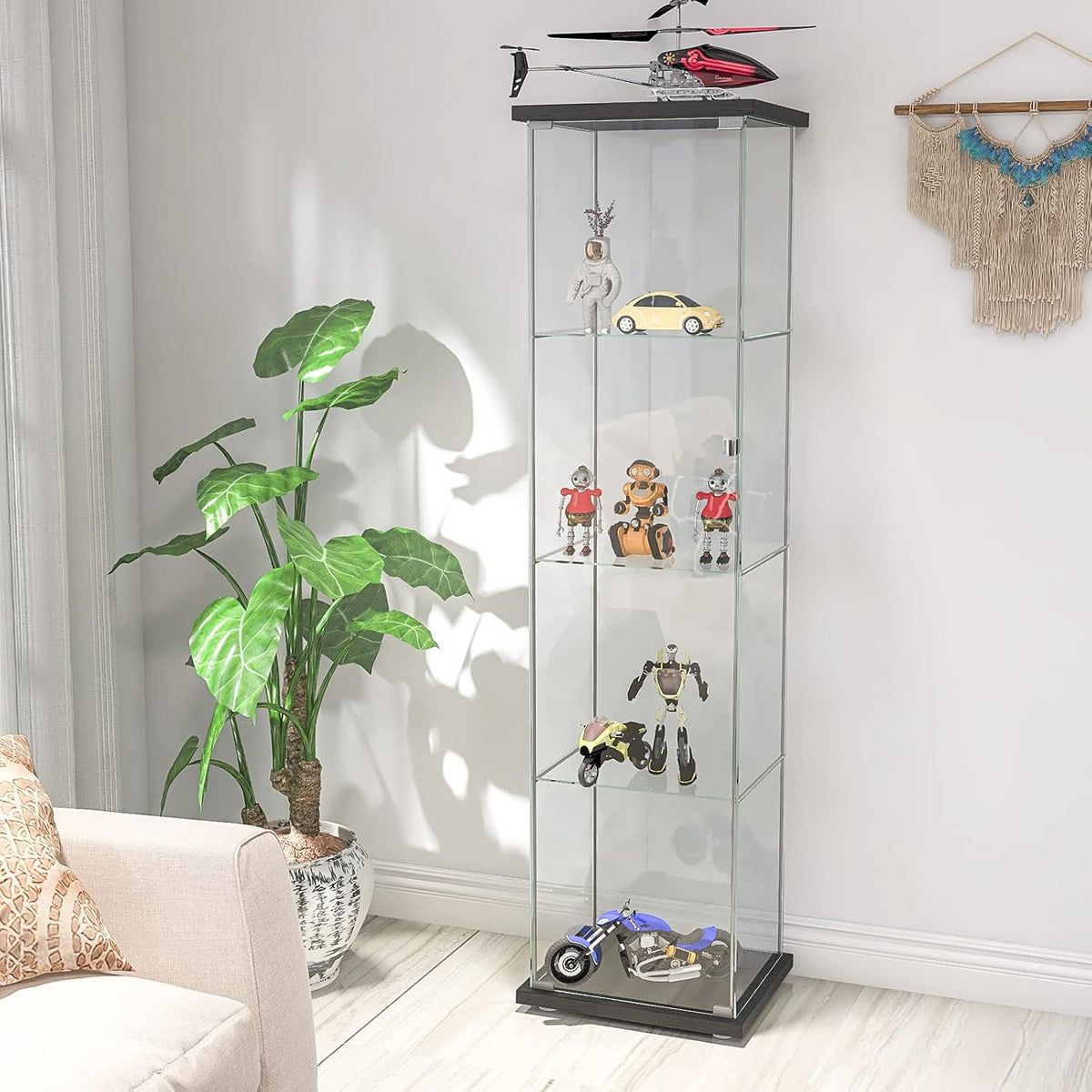 Glass Display Cabinet 4 Shelves with Door White H23011