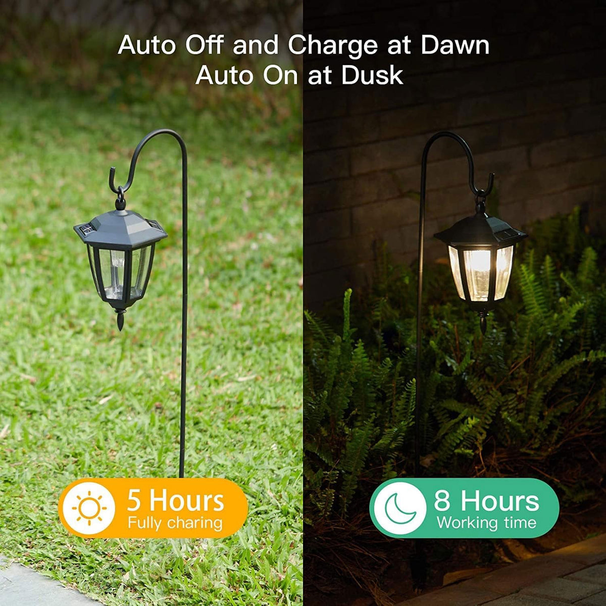 2 Pack 38.5 Inch Shepherd Hook with Hanging Lantern Black Solar Pathway Lights Warm White R4091